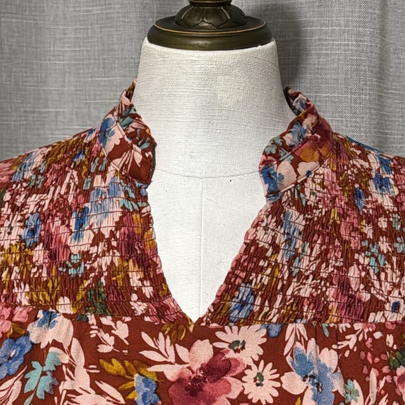 NWT Time & Tru Dress-Sz XS (0-2)-Long Sleeve Floral-Pinks/Blues/Maroon-V Neck - Picture 4 of 15